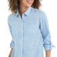 Camisa feminina Charter Club Artful Paisleys estampada em mistura de linho azul tamanho pequeno