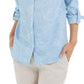 Camisa feminina Charter Club Artful Paisleys estampada em mistura de linho azul tamanho pequeno
