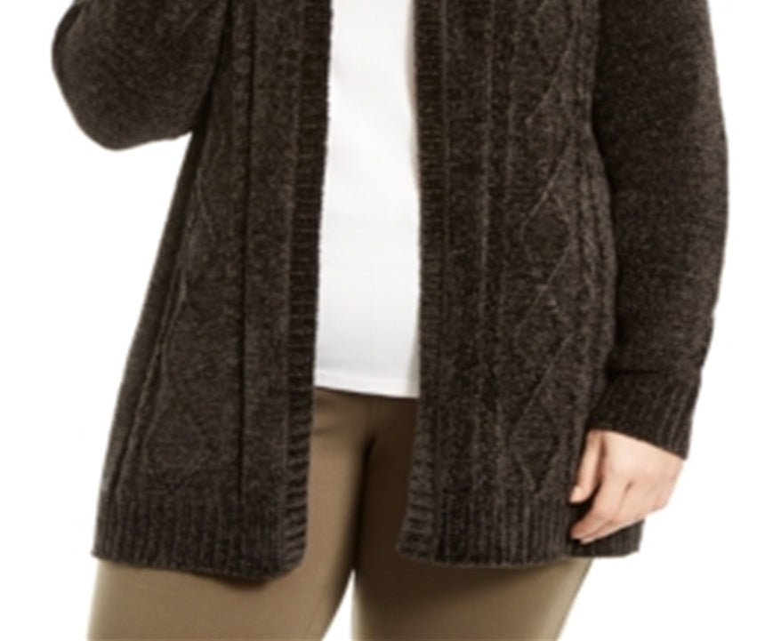 Karen Scott Cardigan Feminino Plus Size Aberto Frente Chenille Preto Tamanho 2X