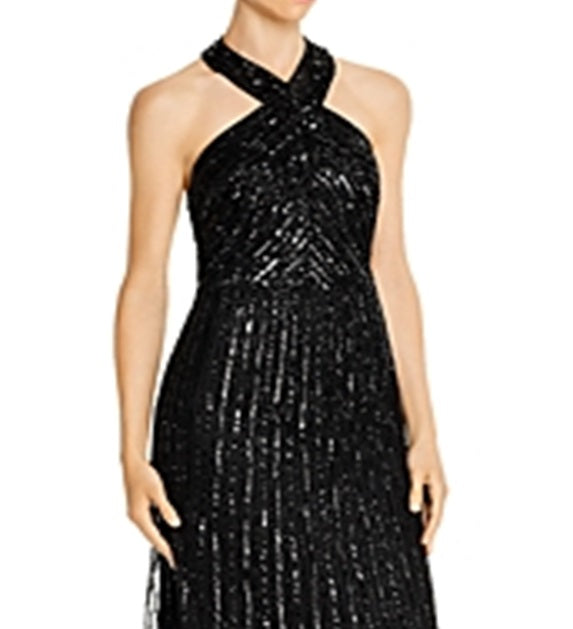 Vestido frente única com contas Adrianna Papell feminino, preto, tamanho 12