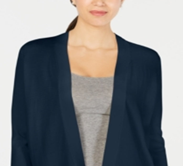 Cardigan aberto de malha texturizada feminino Charter Club, azul, tamanho XXL