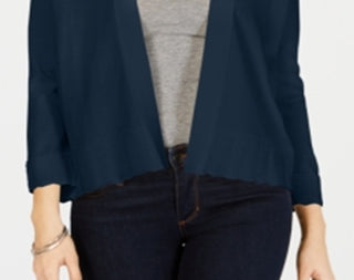 Cardigan aberto de malha texturizada feminino Charter Club, azul, tamanho XXL