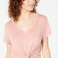 Camiseta feminina Ultra Flirt com decote em V e manga curta, rosa, tamanho médio