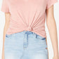 Camiseta feminina Ultra Flirt com decote em V e manga curta, rosa, tamanho médio