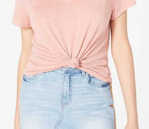 Camiseta feminina Ultra Flirt com decote em V e manga curta, rosa, tamanho médio
