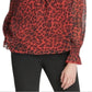 Blusa feminina DKNY com zíper e estampa animal, manga comprida, gola redonda, vermelha, tamanho extragrande