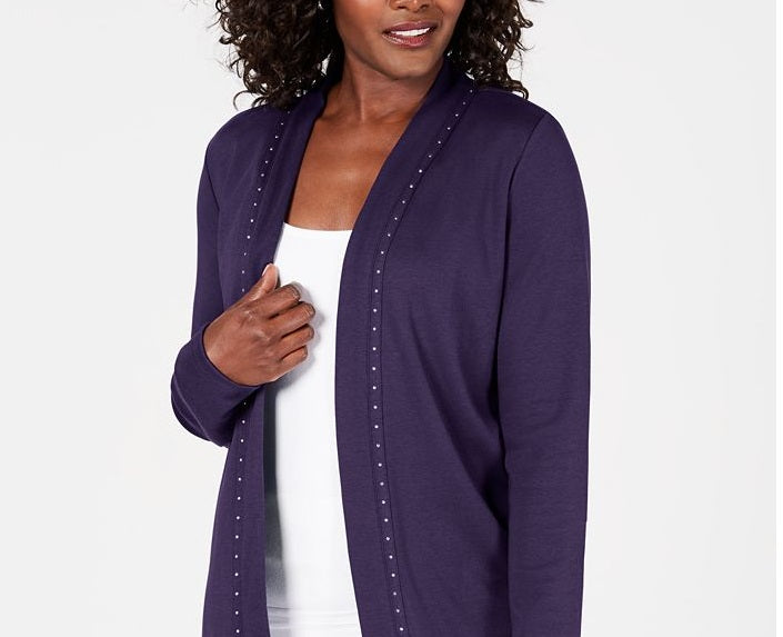 Karen Scott Cardigan Feminino de Algodão com Tachas e Frente Aberta Azul Tamanho XXG