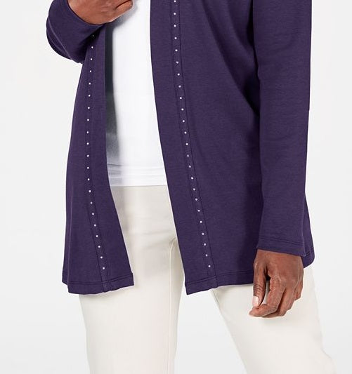 Karen Scott Cardigan Feminino de Algodão com Tachas e Frente Aberta Azul Tamanho XXG