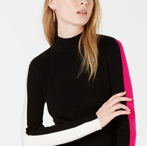 Suéter listrado feminino Bar III Varsity, preto, tamanho P