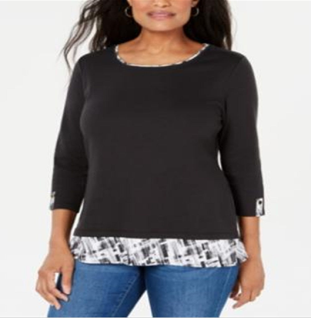 Karen Scott Blusa Feminina Estampada Preta Tamanho Pequeno