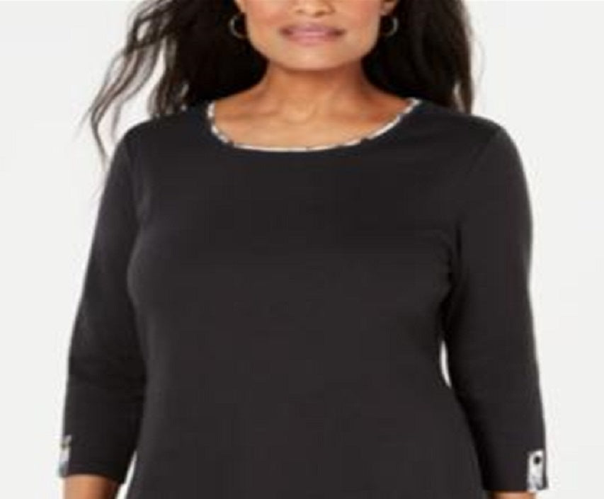 Karen Scott Blusa Feminina Estampada Preta Tamanho Pequeno