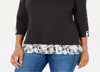 Karen Scott Blusa Feminina Estampada Preta Tamanho Pequeno
