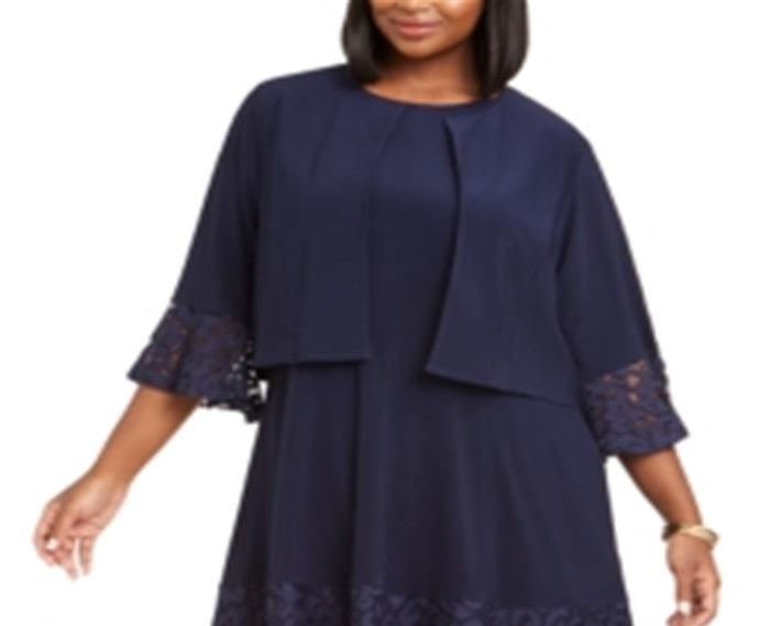 Vestido de festa feminino Jessica Howard com decote redondo e acima do joelho, azul, tamanho 20W