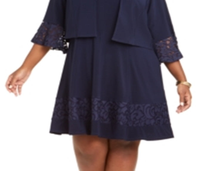 Vestido de festa feminino Jessica Howard com decote redondo e acima do joelho, azul, tamanho 20W
