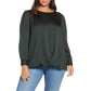 Vince Camuto Top feminino Hammer de cetim com ombros bufantes, azul, tamanho 1X