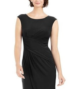 Vestido tubinho drapeado com manga curta feminino Jessica Howard, preto, tamanho 12