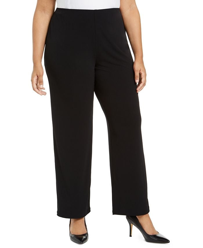 Calça feminina Alfani Tummy-Control com acabamento em couro sintético, preta, tamanho 0