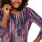 Camiseta feminina jacquard manga 3/4 da coleção JM, azul, tamanho pequeno