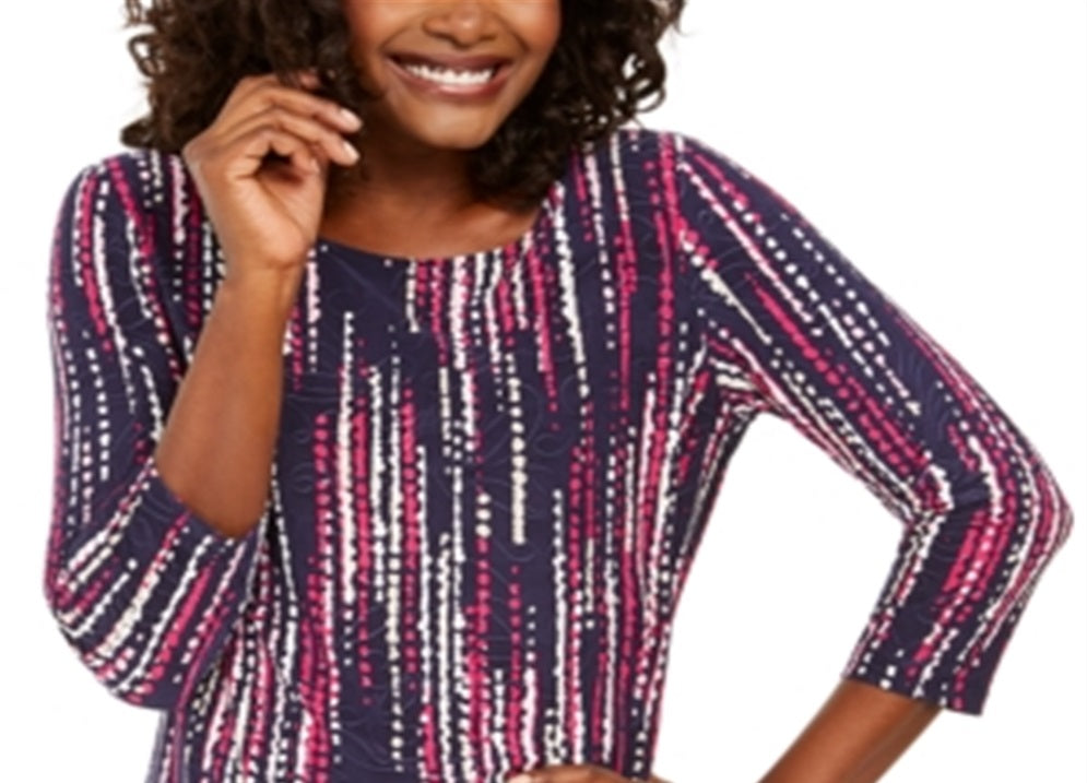 Camiseta feminina jacquard manga 3/4 da coleção JM, azul, tamanho pequeno