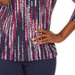 Camiseta feminina jacquard manga 3/4 da coleção JM, azul, tamanho pequeno