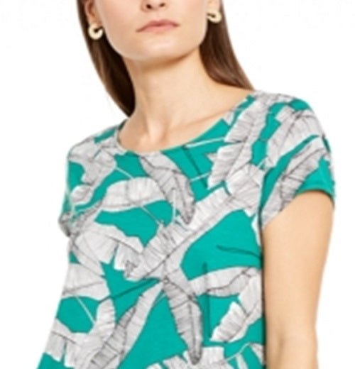 Camiseta feminina Alfani estampada com bainha redonda, verde, tamanho pequeno P