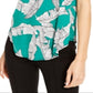 Camiseta feminina Alfani estampada com bainha redonda, verde, tamanho pequeno P