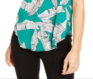 Camiseta feminina Alfani estampada com bainha redonda, verde, tamanho pequeno P
