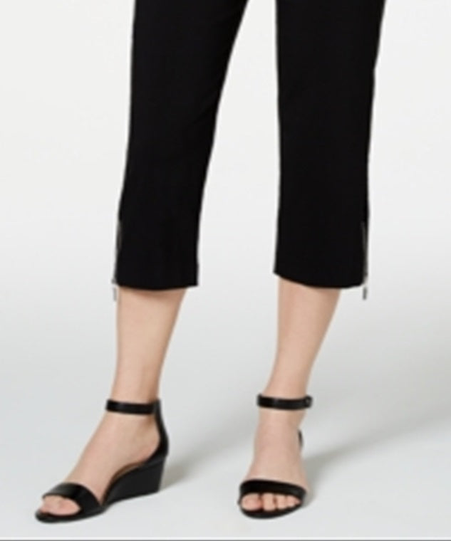Calça feminina cropped com zíper e acabamento em zíper, tamanho pequeno, preta, JM Collection