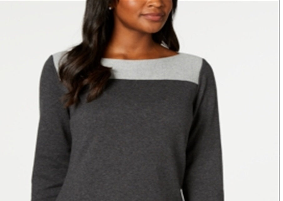 Karen Scott Suéter Feminino de Algodão com Botões Cinza Tamanho Pequeno Grande