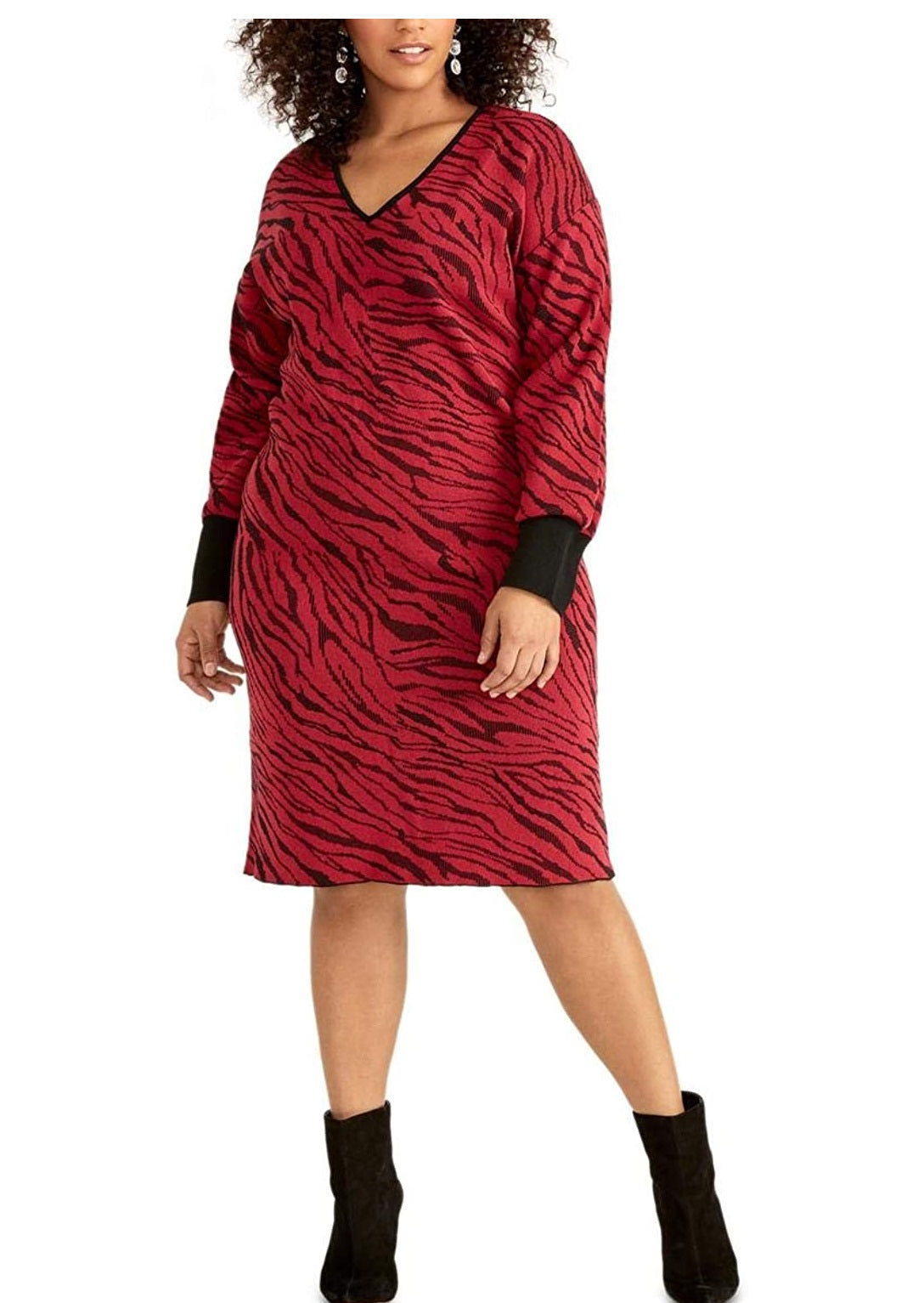 Vestido suéter Bernadette plus size da Rachel Roy feminino, combinação Redwood, tamanho 0X