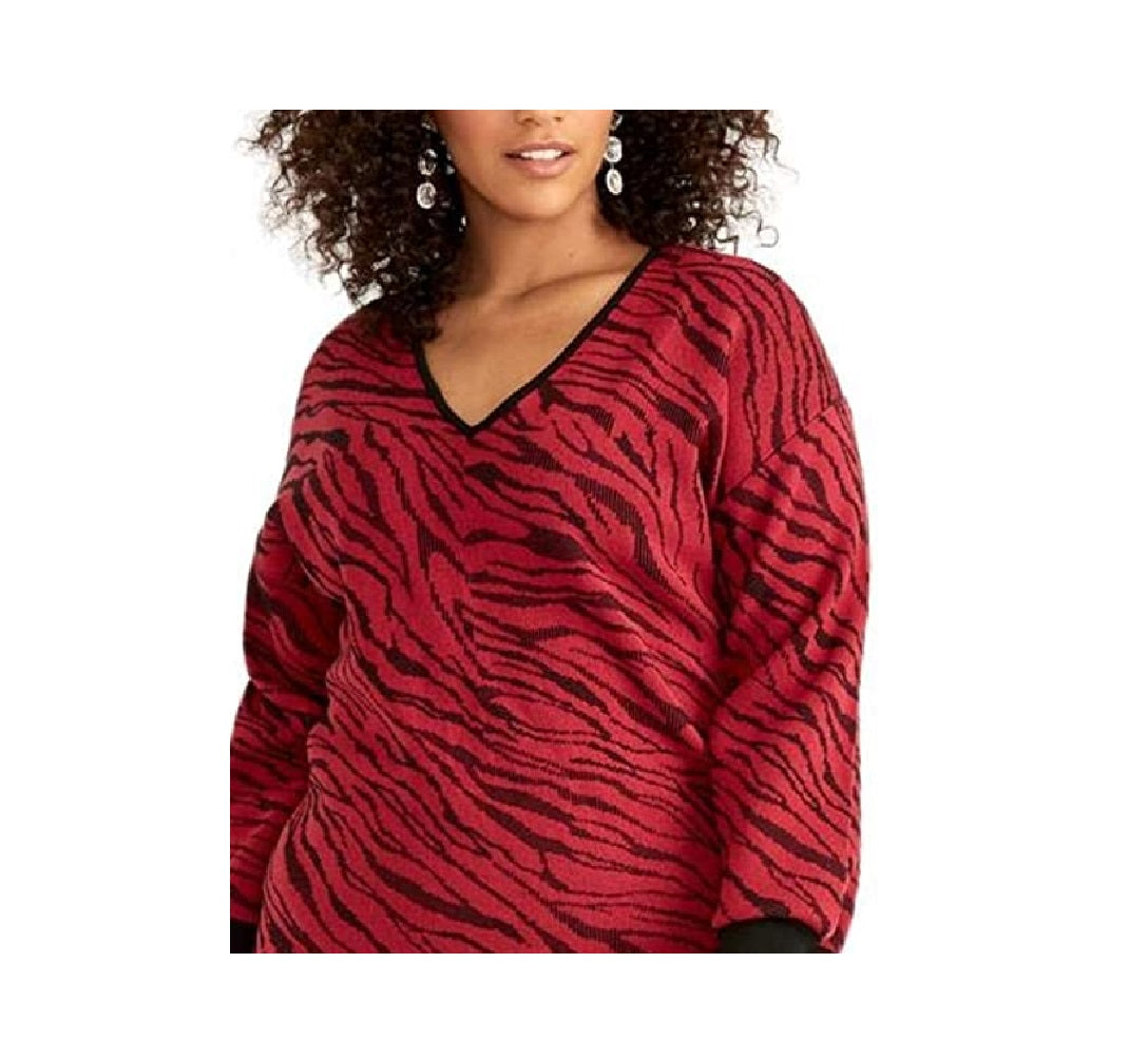 Vestido suéter Bernadette plus size da Rachel Roy feminino, combinação Redwood, tamanho 0X