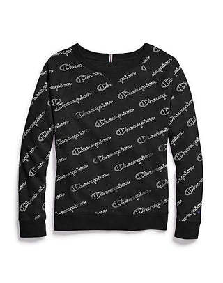 Camiseta Champion Women's Athletics Plus Heritage French Terry Print Crew Outline Script Preta Tamanho 3X
