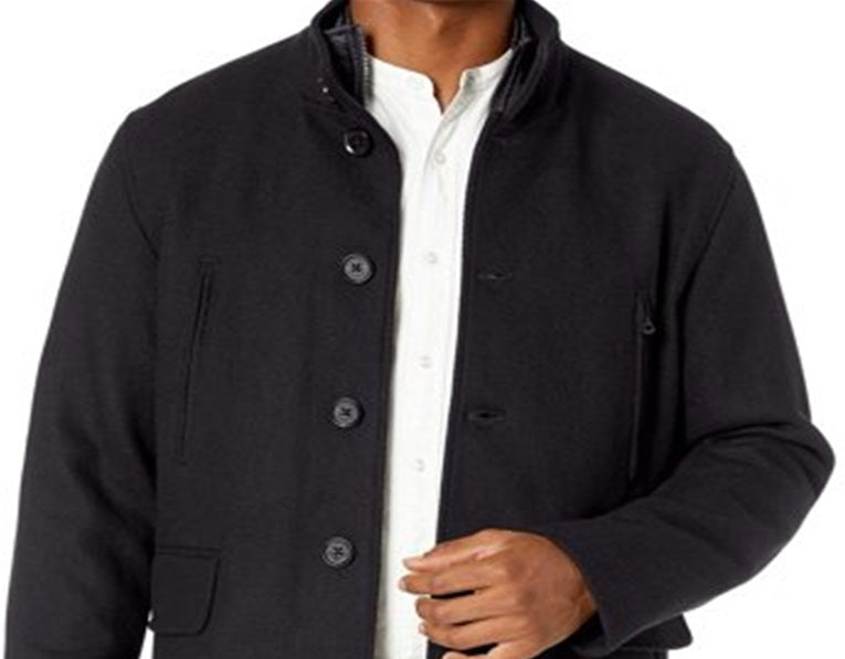 Cole Haan Casacos masculinos texturizados com gola simulada em camadas, cinza, tamanho extragrande