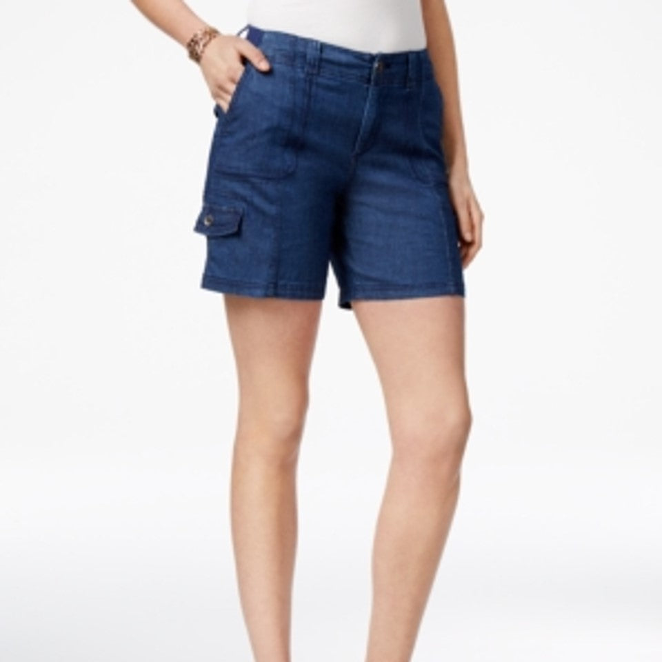 Shorts cargo Style &amp; Co Curvy-Fit Comfort-Waist, azul, tamanho 16 --- Style Co Curvy-Fit Comfort-Waist Cargo, médio, cambraia, tamanho 16
