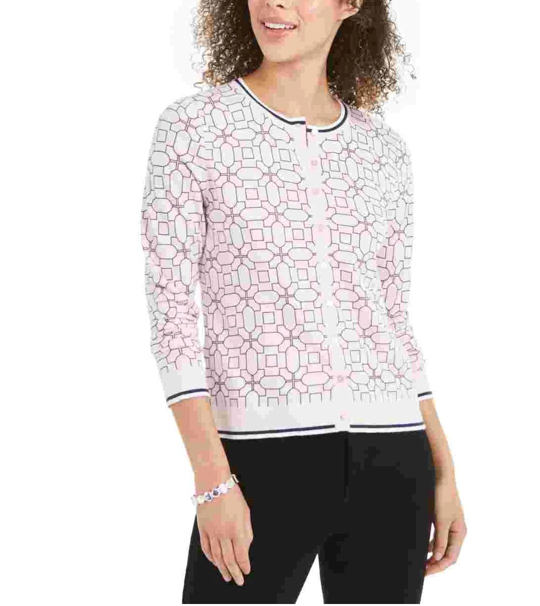Cardigan feminino com estampa geométrica Charter Club, rosa enevoado, tamanho XS