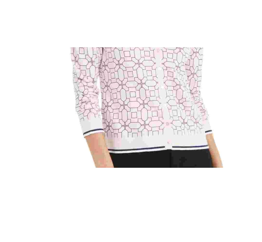 Cardigan feminino com estampa geométrica Charter Club, rosa enevoado, tamanho XS