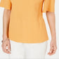 Blusa feminina com textura amassada e ombros descobertos, tamanho médio, amarela, da coleção JM