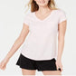 Camiseta feminina Maison Jules com decote em V e bolso aplicado, rosa, tamanho extragrande