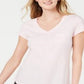 Camiseta feminina Maison Jules com decote em V e bolso aplicado, rosa, tamanho extragrande
