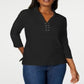 Camisa feminina Karen Scott de algodão com cadarço, preta, tamanho XX-G