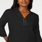 Camisa feminina Karen Scott de algodão com cadarço, preta, tamanho XX-G