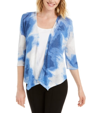 Cardigan Alfani Feminino Petite Drape-Front, Azul, Tamanho Pequeno Médio