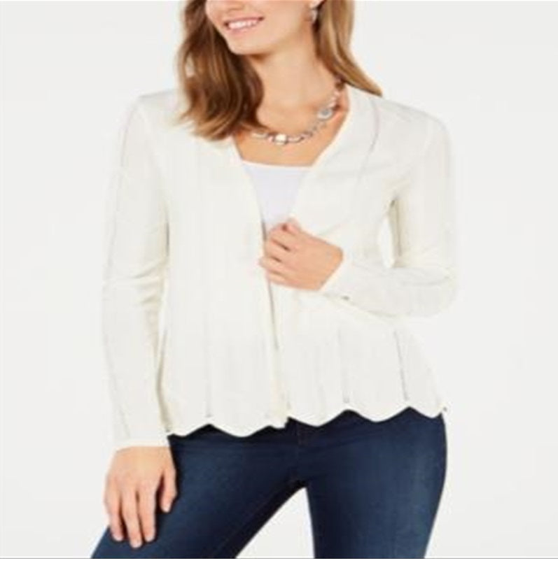 Cardigan feminino Charter Club com frente aberta, branco, tamanho pequeno