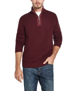 Suéter masculino vintage à prova de intempéries, grande, com zíper e meio, em malha waffle, tamanho vinho, tamanho G