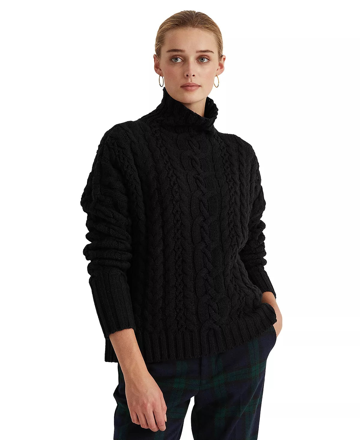 Suéter de malha plus size feminino Lauren Ralph Lauren, preto, tamanho 1X
