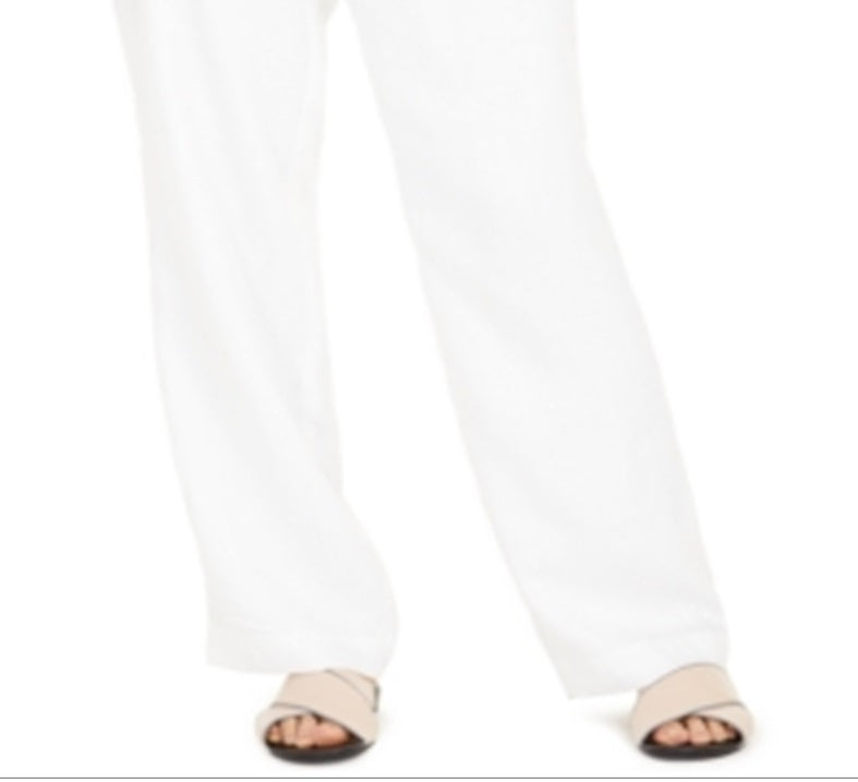 Calça feminina Charter Club de linho com cordão na cintura, branca, tamanho M