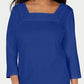 Blusa feminina Karen Scott de crochê com decote quadrado, azul, tamanho XXG