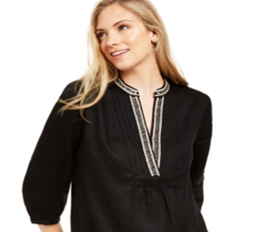 Túnica feminina Charter Club com decote embelezado, preta, tamanho extrapequeno