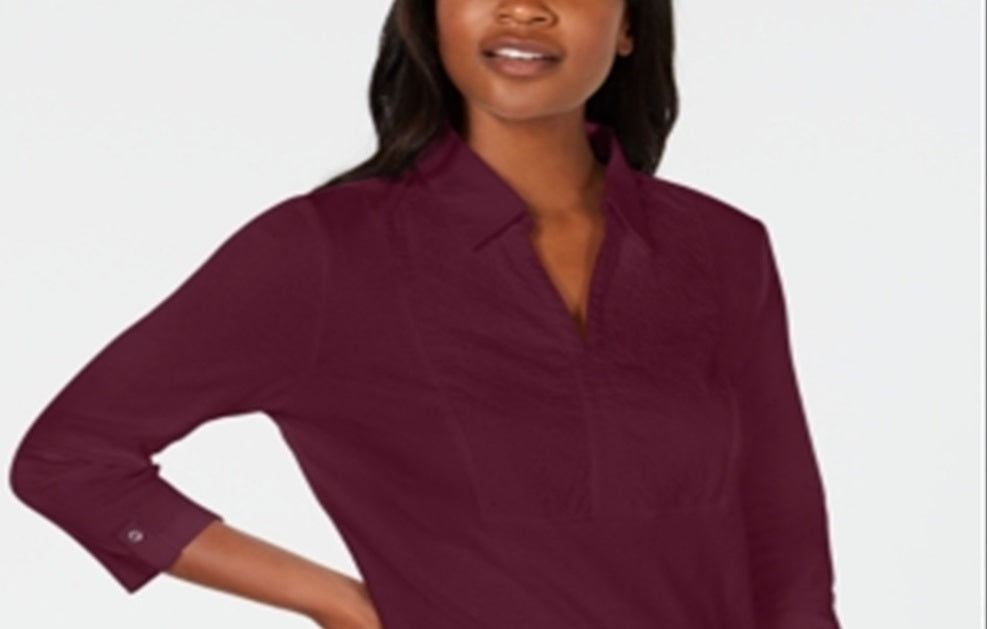 Karen Scott Top Feminino de Algodão com Ilhós e Jugo Vermelho Tamanho X-G