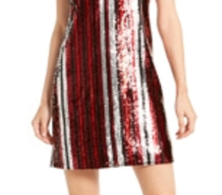 Vestido de festa curto com alças finas e lantejoulas listradas Bar III feminino, decote em V, preto, tamanho XX-S